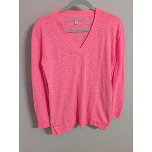 Lilly Pulitzer Bright Pink V-Neck Lightweight Sweater Sz S Vacay Coastal